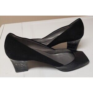 Tahari Women's Open Toe Black Suede Leather Croc Print Accent Heel Sz 10 PO Good